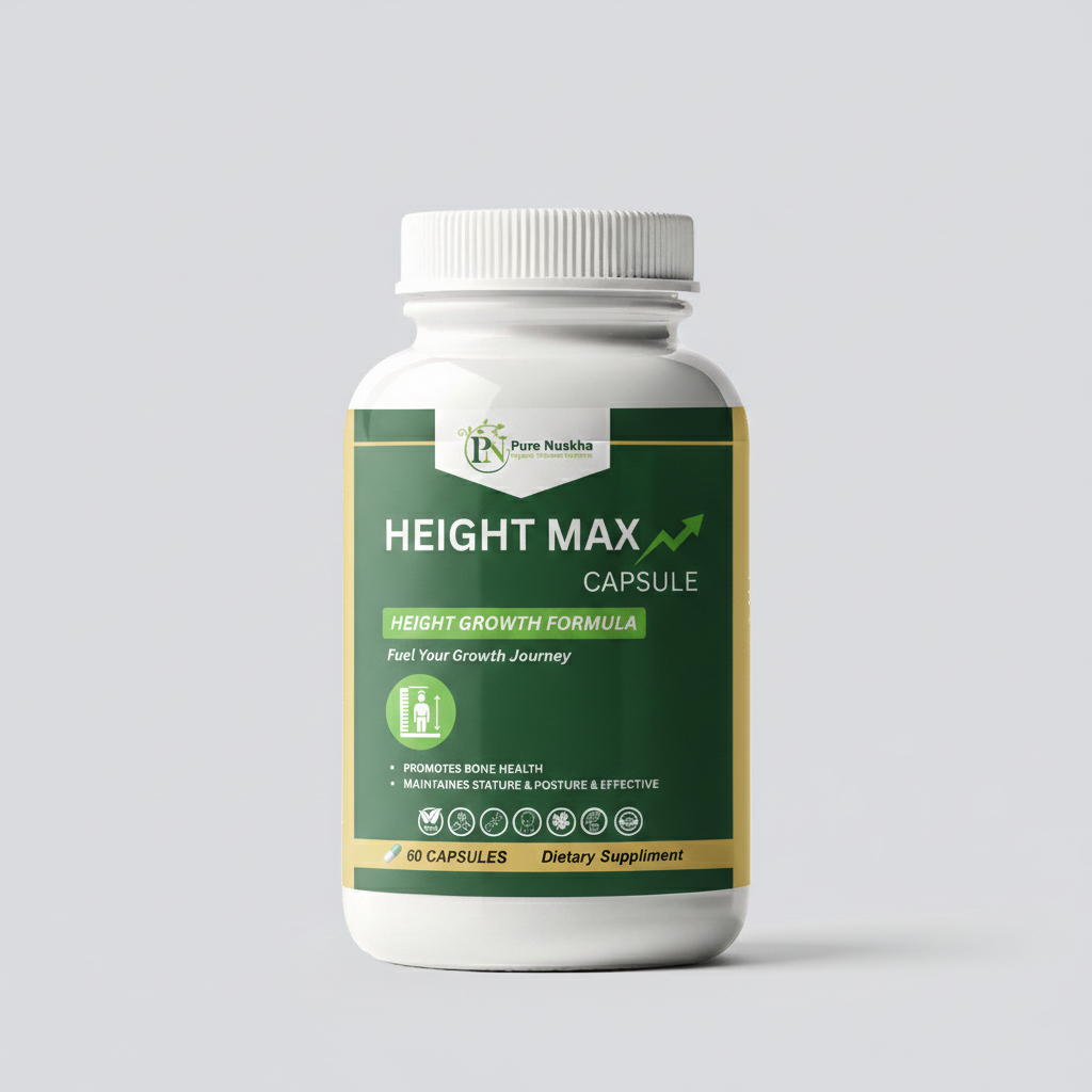 Pure Nuskha Height Max herbal capsules bottle, 60 capsules